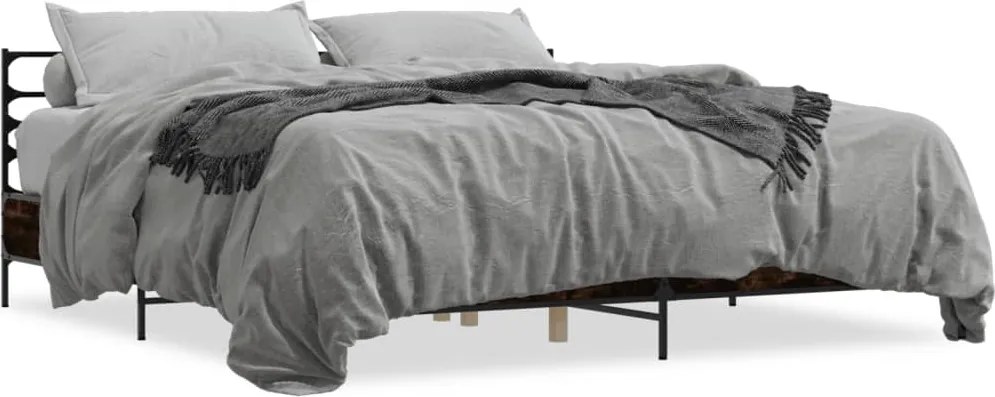 vidaXL Cadru de pat, stejar fumuriu 180x200 cm lemn prelucrat și metal
