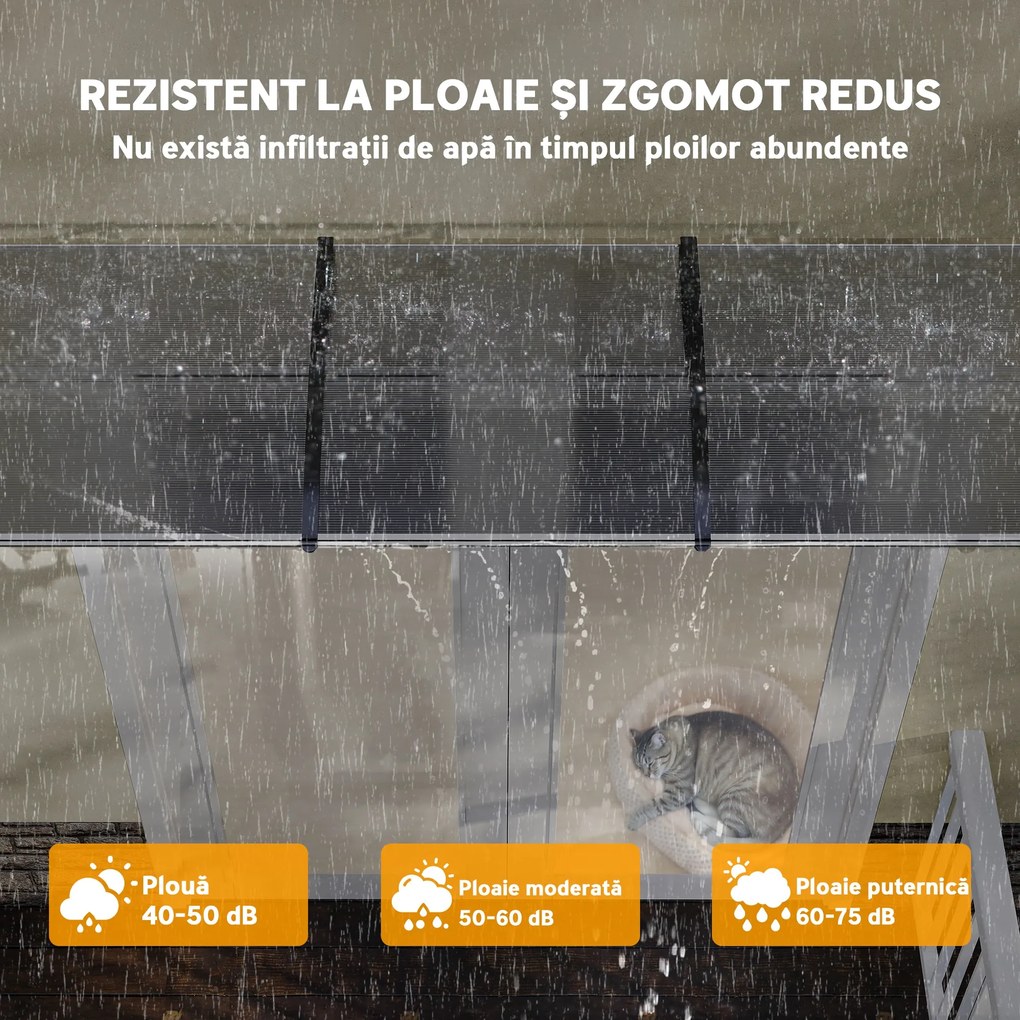 Outsunny Copertina pentru exterior, curbata cu suruburi si buloane incluse, copertina din policarbonat, PP si aluminiu, 295x90x23.5cm