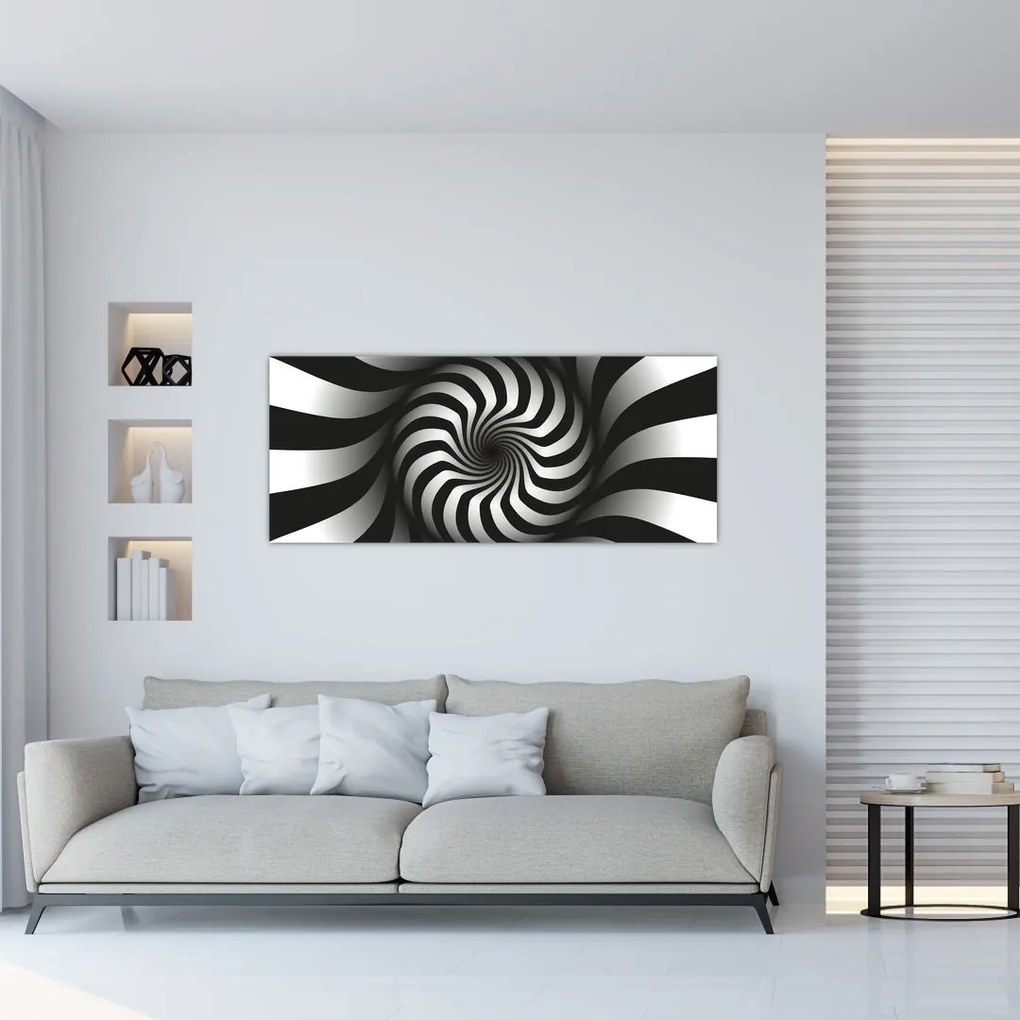 Tablou abstract cu spirala alb neagră (120x50 cm)