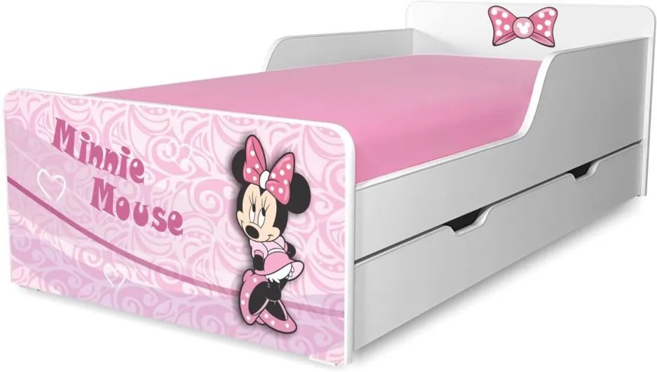 Pat copii Minnie 2-12 ani cu sertar si saltea cadou