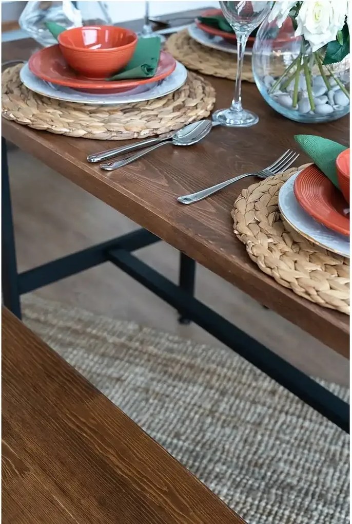 Masa+2 bancheta metal,lemn, Homs, 120 x 70 x 75 cm,seria A620, 30322