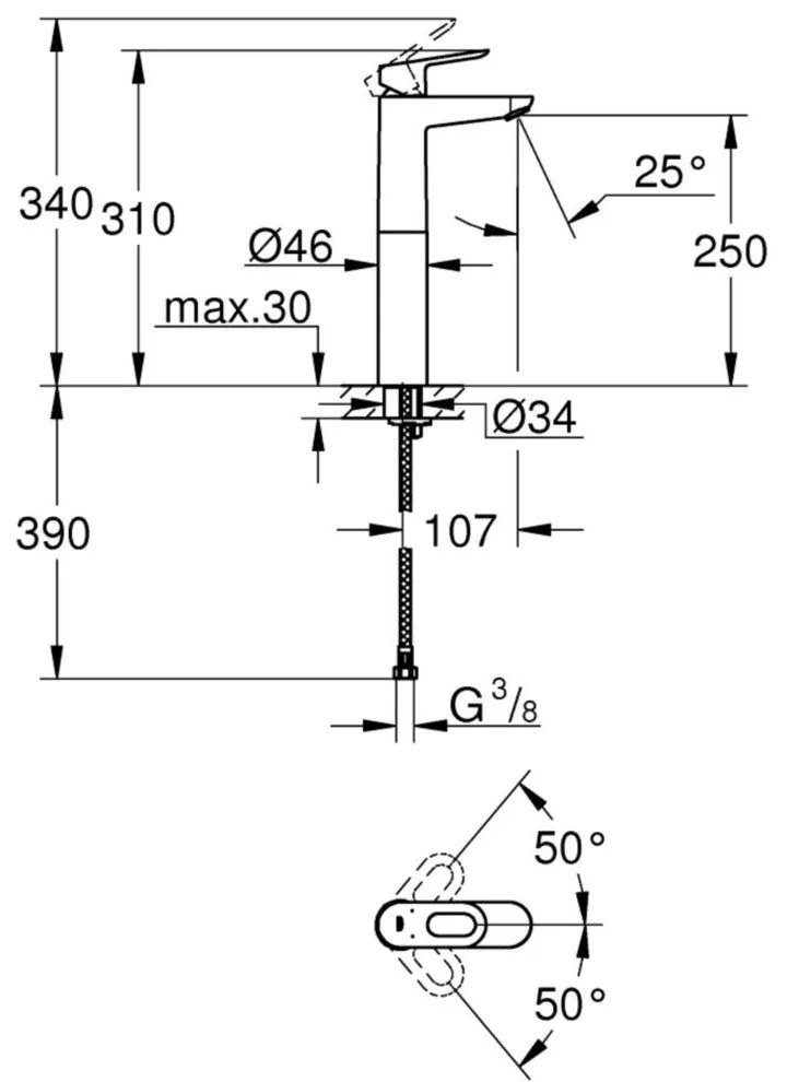 Baterie lavoar pe blat Grohe BauLoop, marime XL