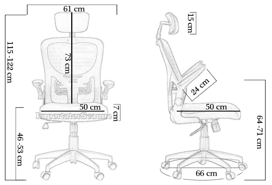 Scaun ergonomic din mesh cu brate rabatabile OFF 635 negru