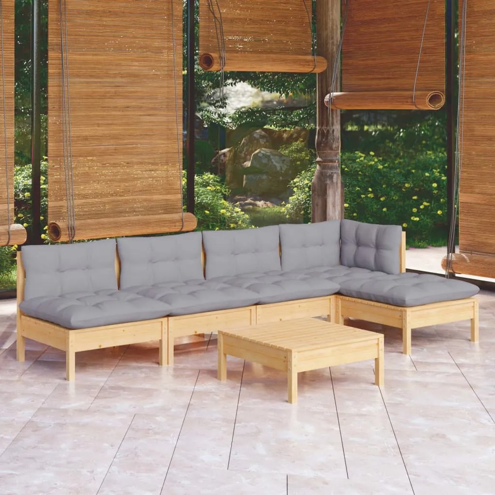 3096339 vidaXL Set mobilier grădină cu perne gri, 6 piese, lemn de pin