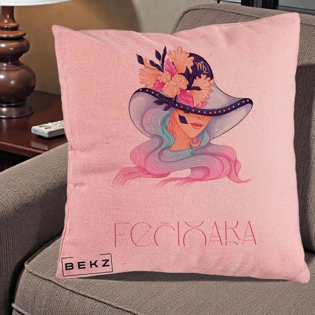 Perna Personalizata Zodie Fecioara, 40x40 cm, Roz, Husa Detasabila, Perna Inclusa, BEKZ®