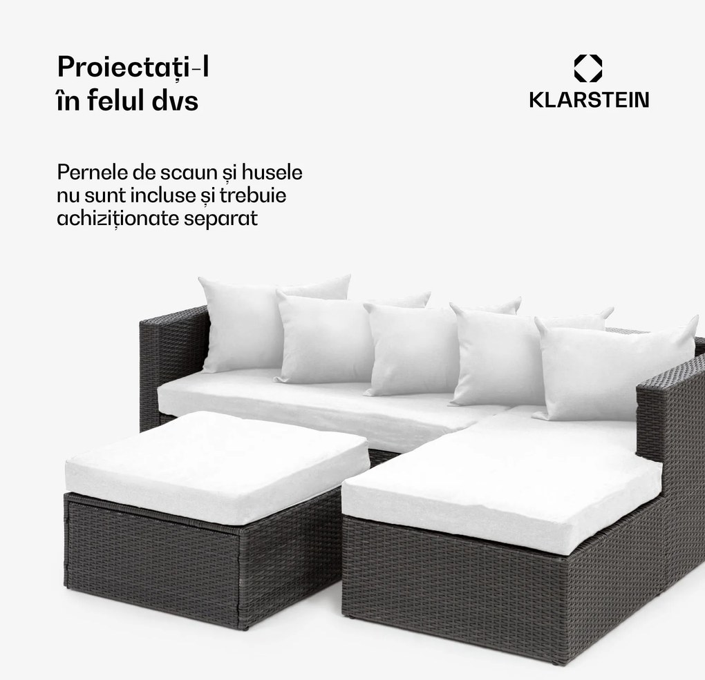 Blumfeldt Theia Lounge, set de mobilă pentru grădină, 5 perne, negru