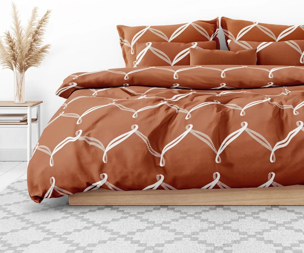Goldea lenjerie de pat din 100% bumbac deluxe - design cu frânghii pe culoarea scorțișoară 140 x 220 și 50 x 70 cm