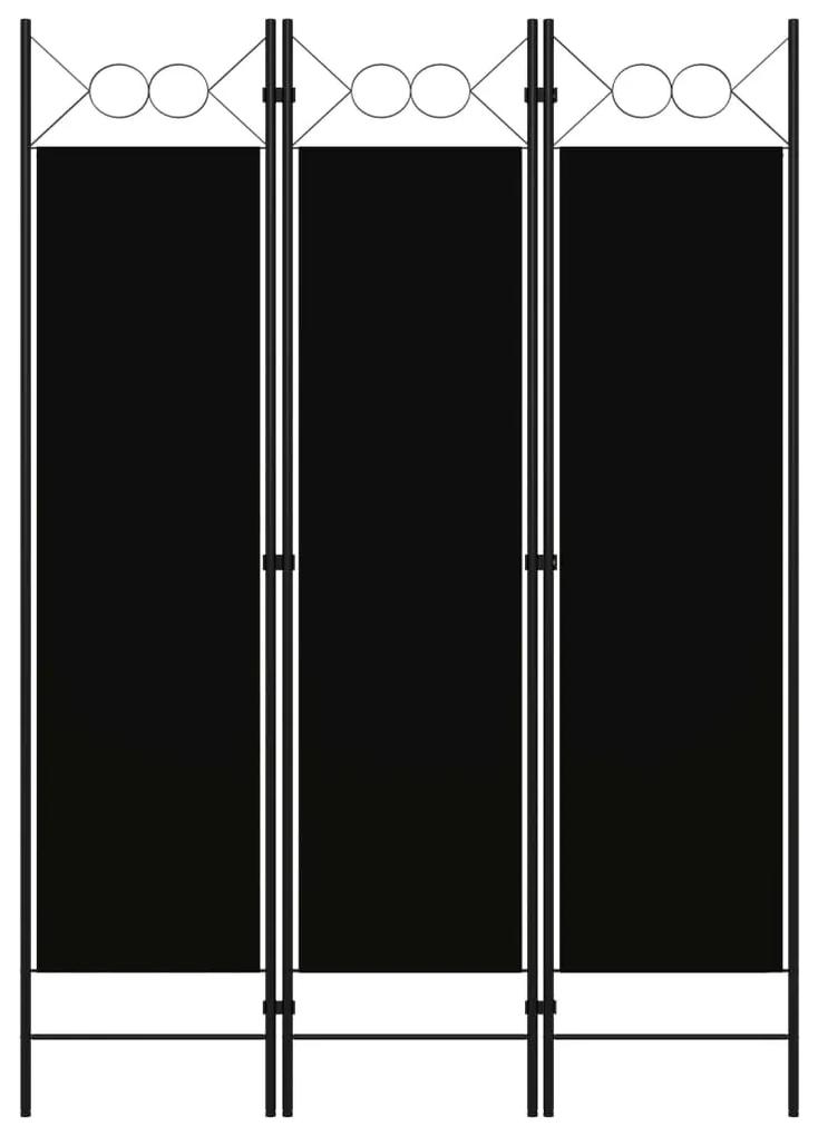 320702 vidaXL Paravan de cameră cu 3 panouri, negru, 120 x 180 cm