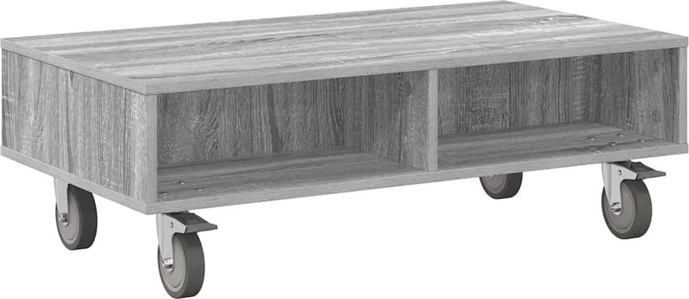 vidaXL Masă laterală cu roți Gri Sonoma 90 x 50 x 30 cm Lemn compozit