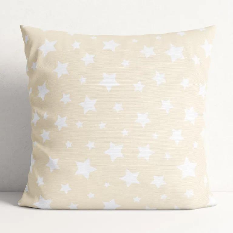Goldea față de pernă decorativă loneta - model 360 - steluțe albe pe bej deschis 40 x 40 cm