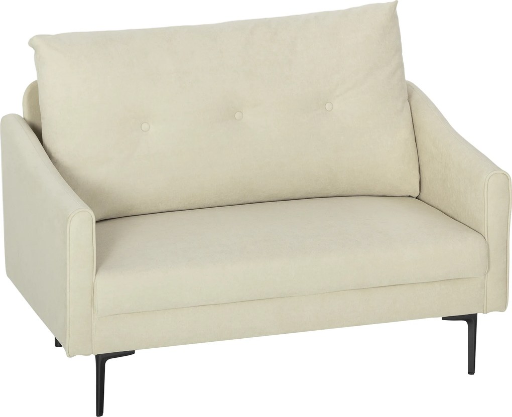 HOMCOM Canapea cu 2 Locuri din Catifea cu Spătar Matlasat și Pernă Detașabilă, Canapea Compactă Modernă cu Picioare din Metal pentru Sufragerie, 124x73x92 cm, Crem | Aosom Romania
