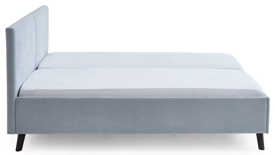Pat matrimonial albastru deschis tapițat cu somieră 160x200 cm Piano – Meise Möbel