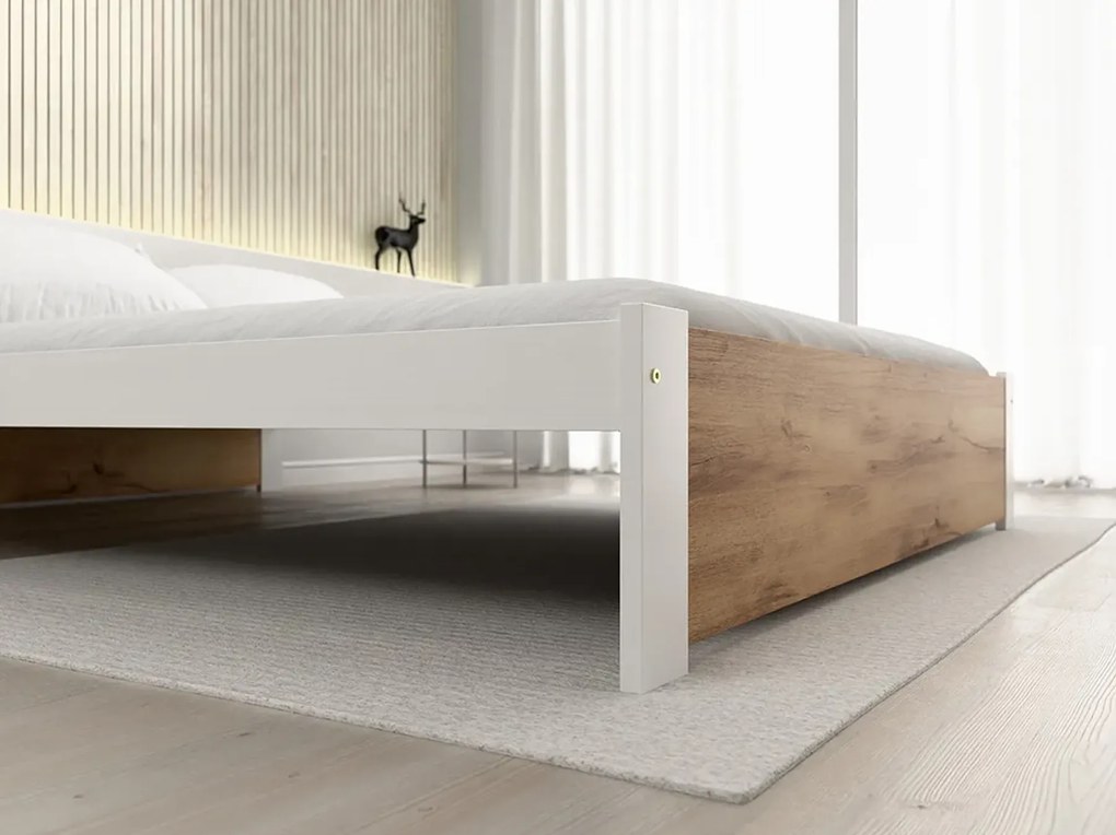 Pat IKAROS 140 x 200 cm, stejar artisan/alb Saltele: Cu saltele Coco Maxi 20 cm, Somiera pat: Cu lamele drepte