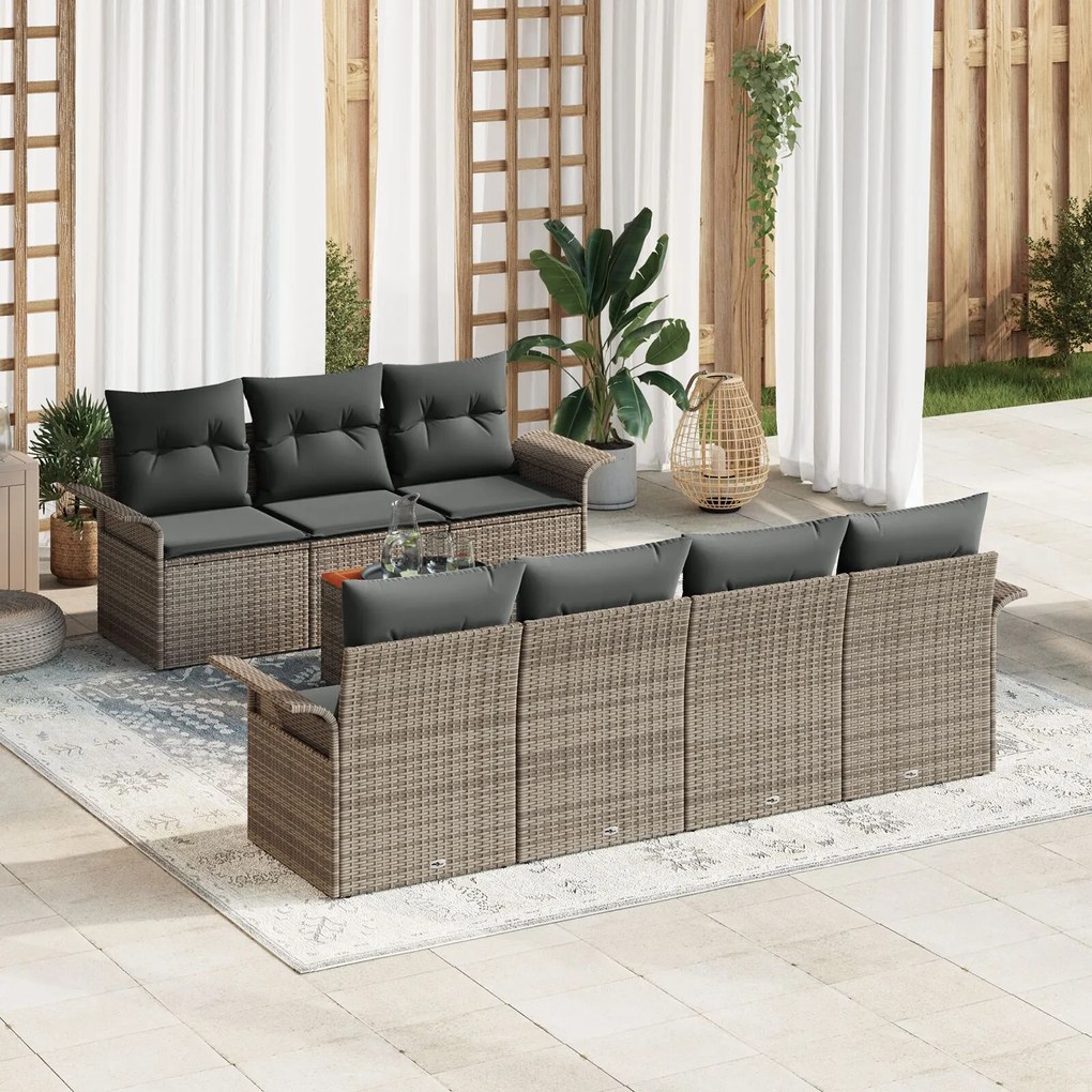 vidaXL Set 8 Piese Canapea Grădină cu Perne Gri Ratan Polimeric Acacia