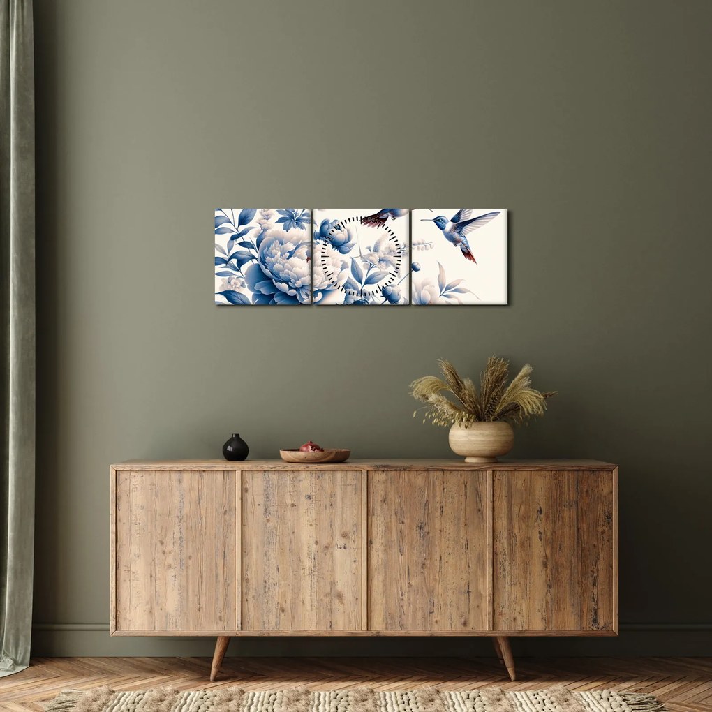 Tablou - Colibri deasupra florii (cu ceas) (90x30 cm)