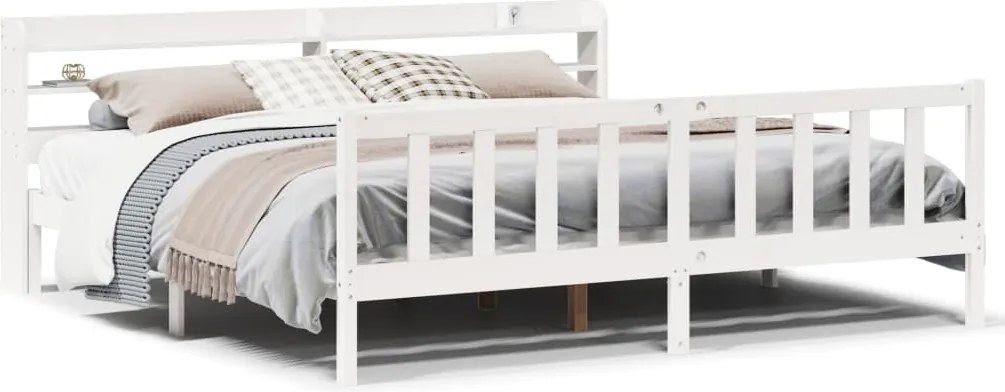 vidaXL Cadru de pat fără saltea, alb, 180x200 cm, lemn masiv pin