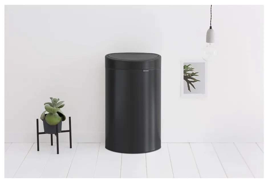 Coș de gunoi negru mat cu senzori de atingere din oțel 40 l Touch Bin – Brabantia