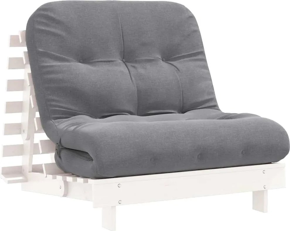 vidaXL Canapea futon cu saltea, alb, 80x206x11 cm, lemn masiv de pin