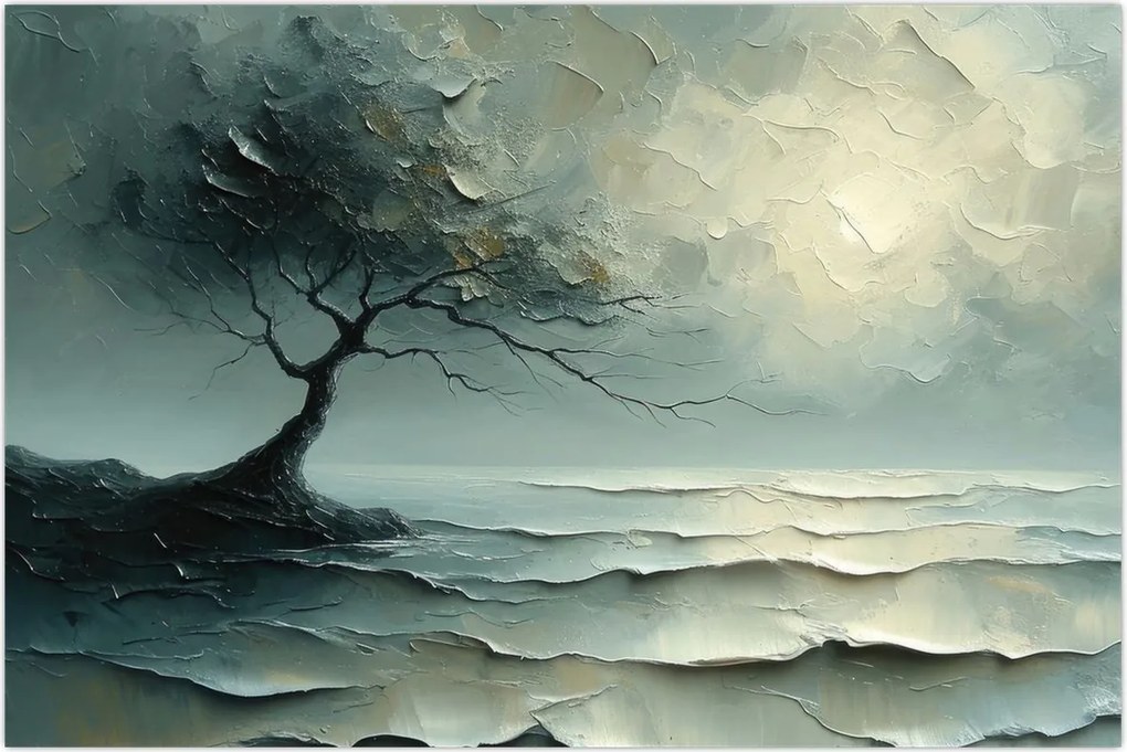 Tablou - pictură în ulei de un copac cu oceanul (90x60 cm)