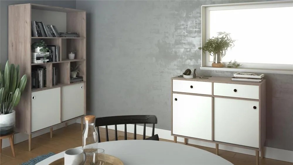 Tvilum Bufet cu 2 sertare in decor de stejar Culoare alb, ELISEO
