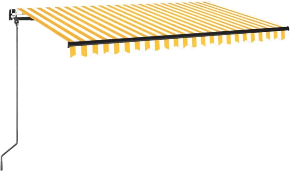 vidaXL Copertină retractabilă manual cu LED, galben și alb, 450x350 cm