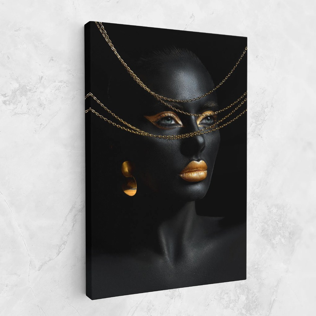 Tablou Canvas, 50x70cm, Dormitor si Living, Femei, Black and Gold, Gold Chain Woman