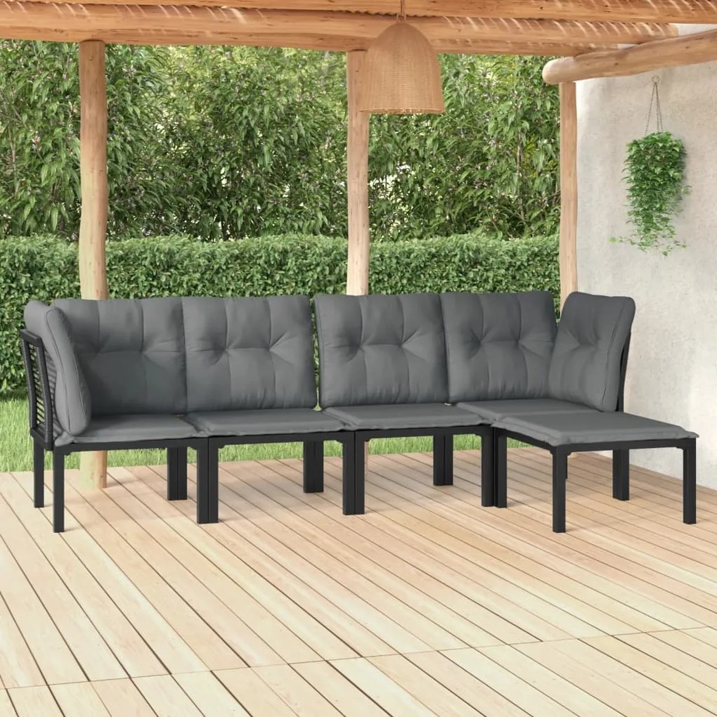 vidaXL Set mobilier de grădină, 5 piese, negru/gri, poliratan