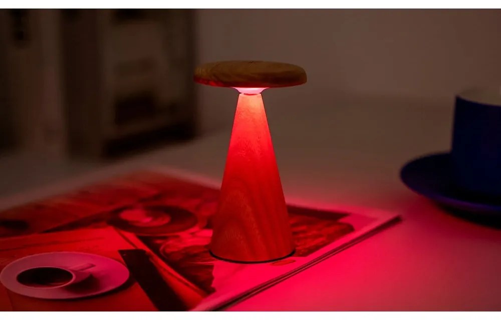 Veioză în culoare naturală LED cu abajur din lemn (înălțime 14 cm) Sylva – Gingko