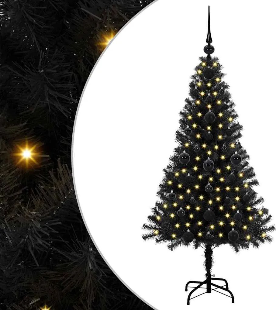 vidaXL Brad de Crăciun cu 150 LED cu suport Negru 120 cm PVC