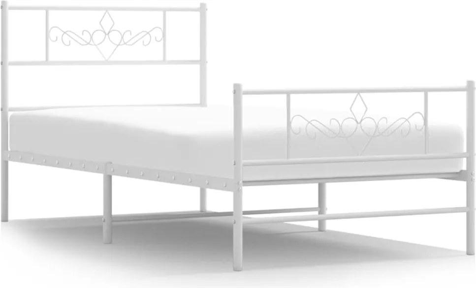 vidaXL Cadru de pat metalic cu tăblie de cap/picioare, alb, 75x190 cm