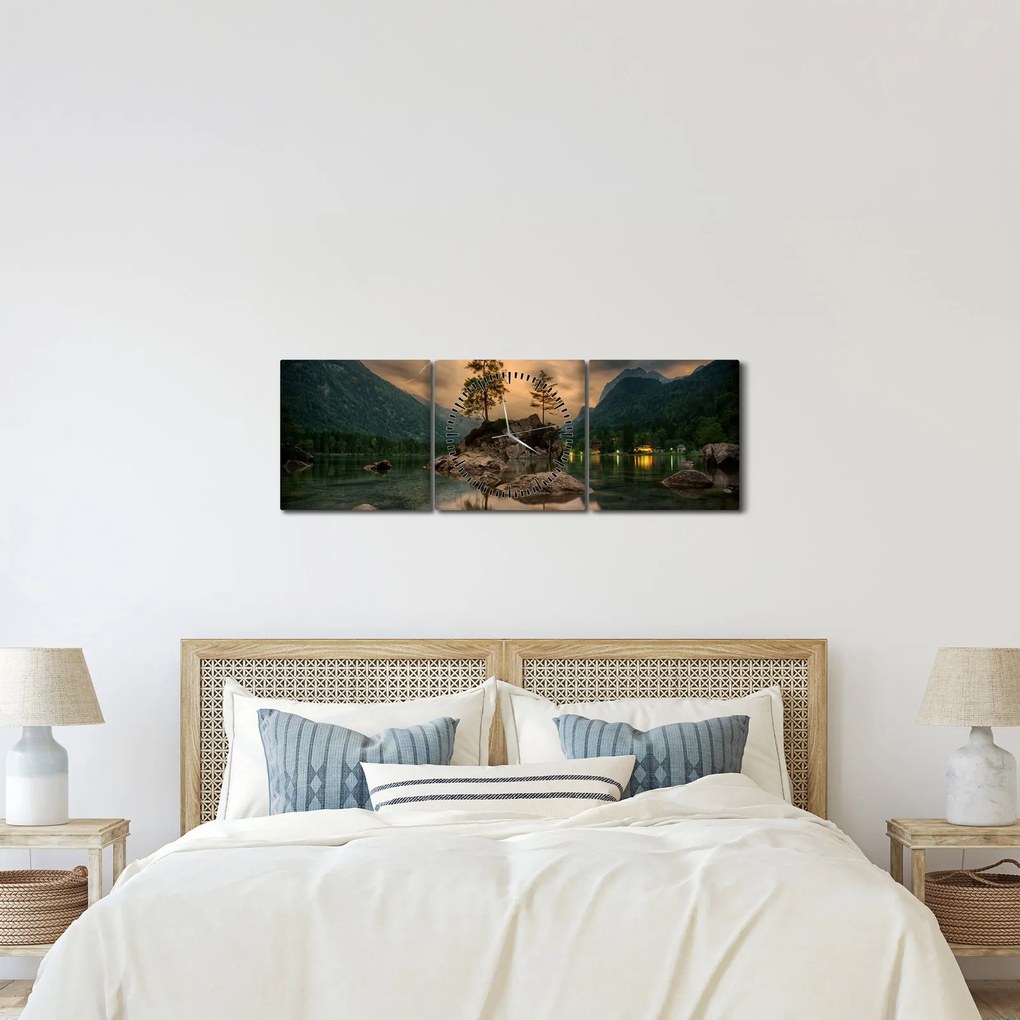 Tablou - lacul în munți (cu ceas) (90x30 cm)