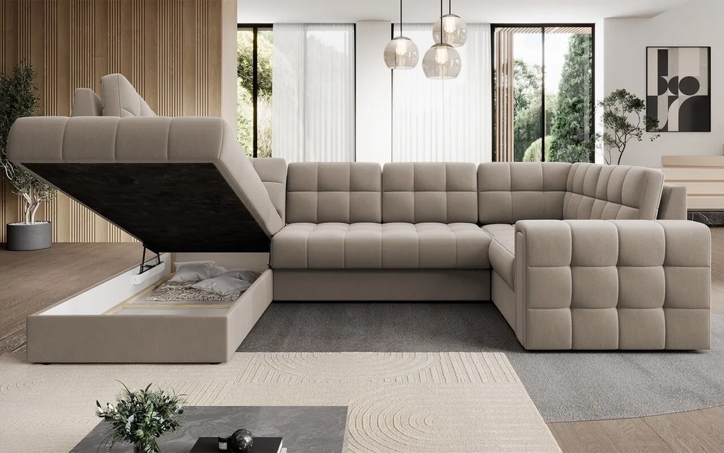 Coltar extensibil stanga 5 locuri ELTAP, LT-18SO, Blewett, 299x198x82 cm, lemn/poliester, bej inchis