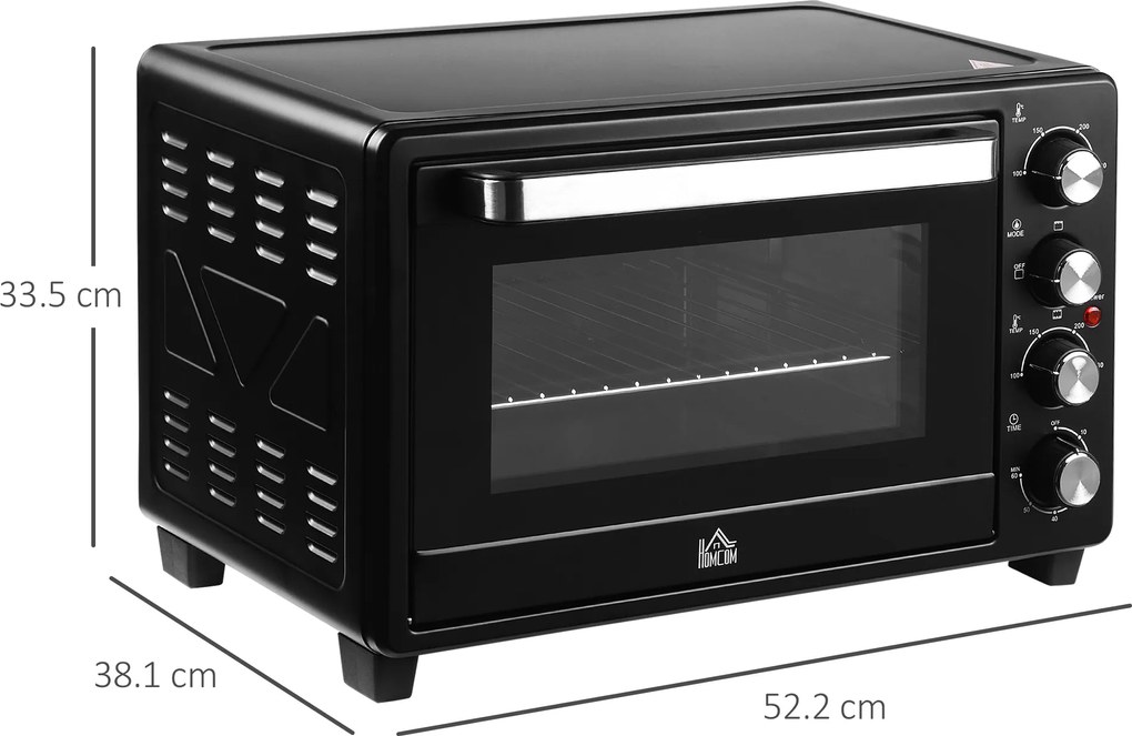Cuptor Electric HOMCOM 32L Reglare Temperatura, Accesorii , 52.2x38.1x33.5cm, Negru | Aosom RO