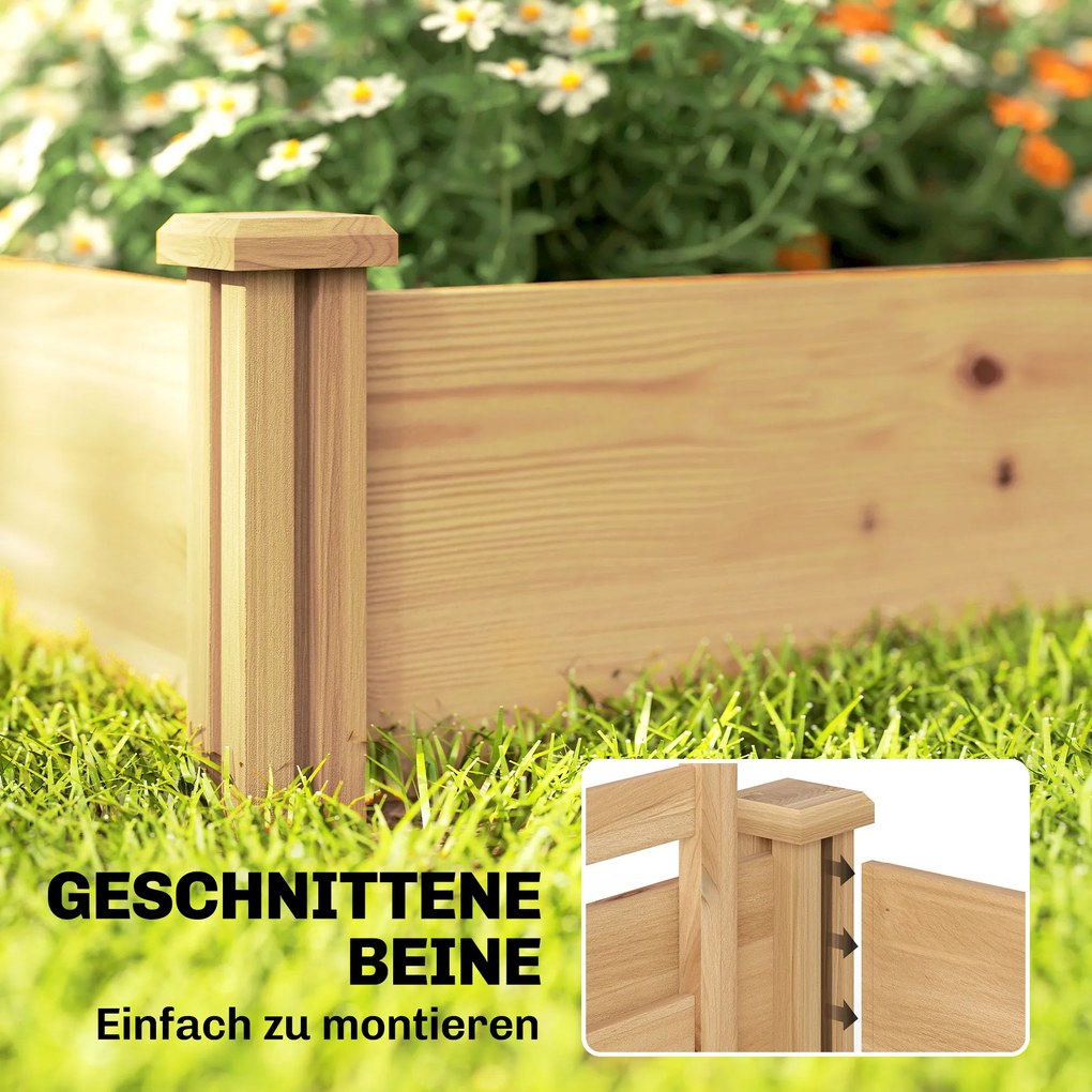 Outsunny Pat de grădină înălțat cu spalier Jardiniere din lemn cu 3 spaliere Perete despărțitor Bază deschisă 240 x 125 x 102 cm Lemn natural | Aosom Romania