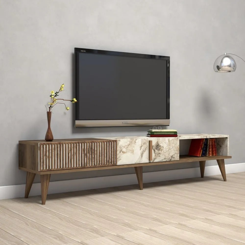 Comodă TV în culoare naturală cu aspect de marmură 180x40 cm Milan – Kalune Design