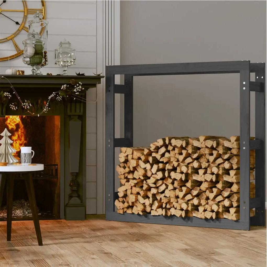 Rastel pentru lemne de foc, gri, 100x25x100 cm, lemn masiv pin Gri, 100 x 25 x 100 cm