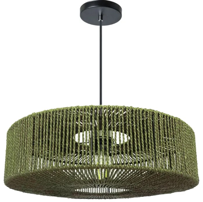 Lampă suspendată din iută și metal 60W Verde
