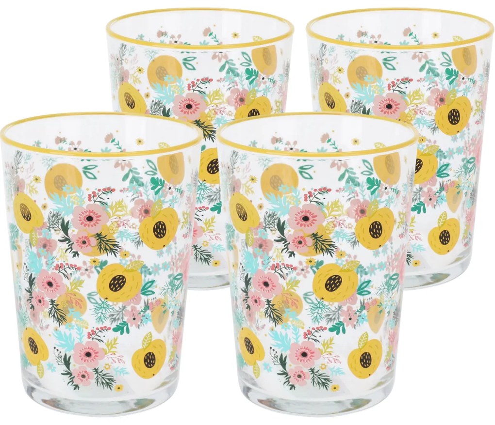 Set de 4 pahare Flowers & Fruits 510 ml , galben