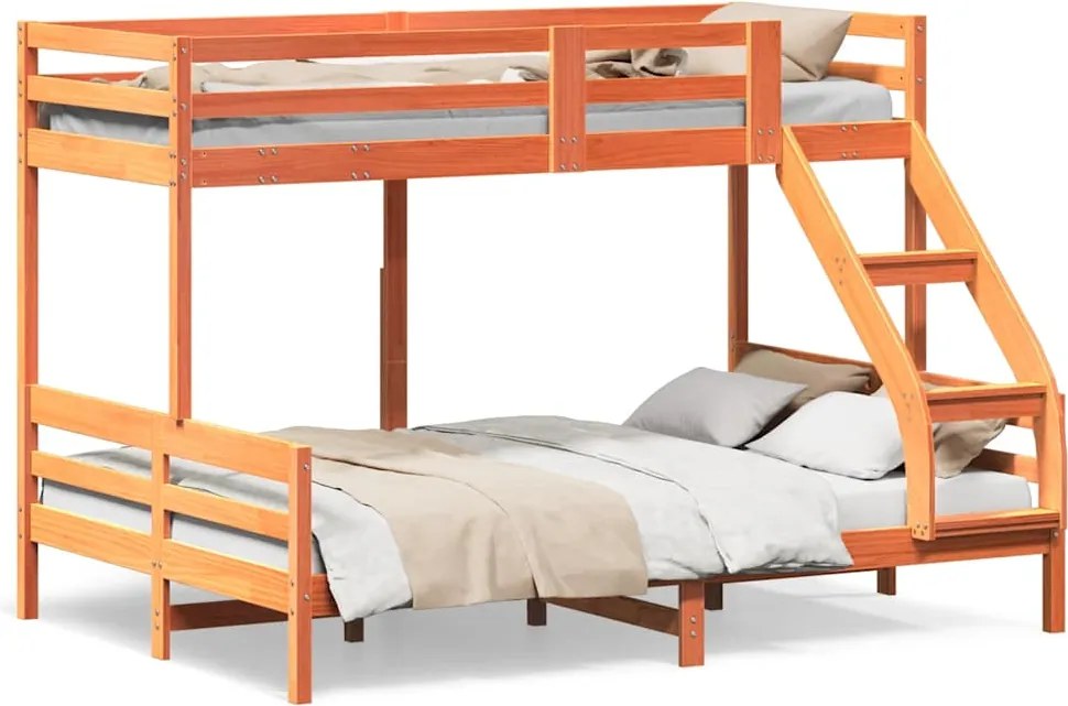 vidaXL Pat supraetajat 80x200/140x200 cm maro ceruit lemn masiv de pin