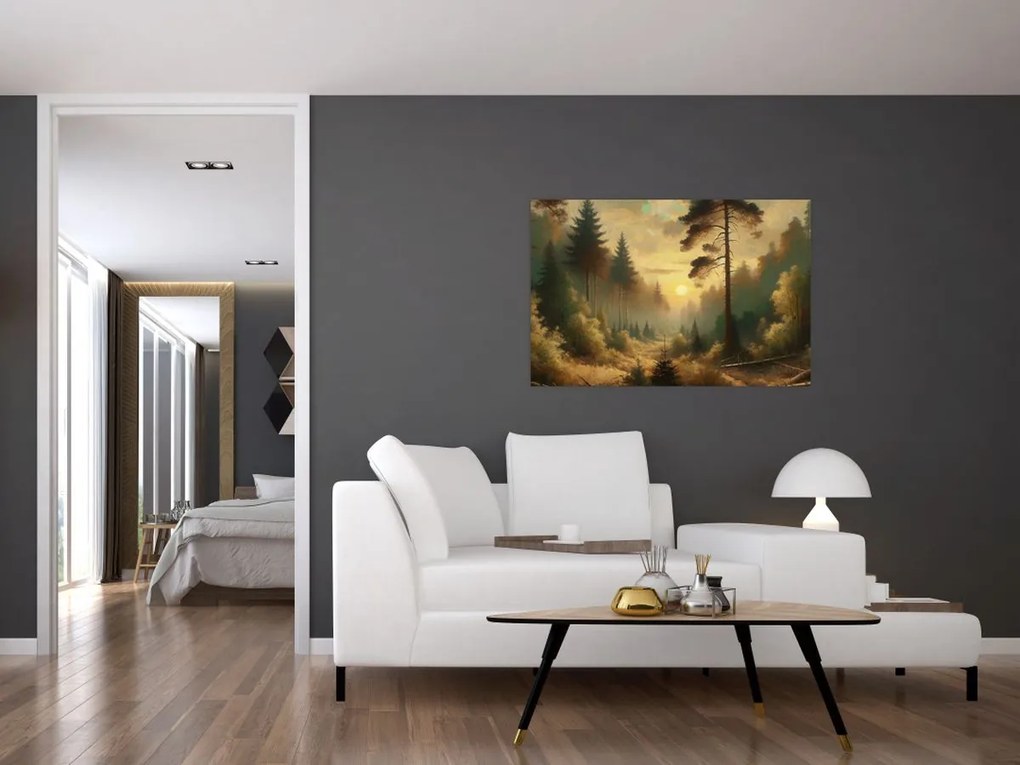 Tablou - Soare strălucind prin pădure (90x60 cm)