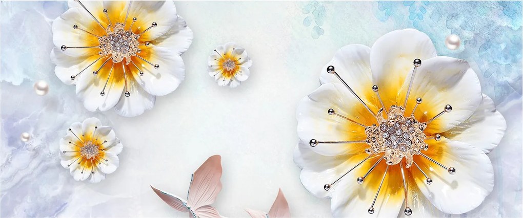 Tablou - Copoziția flori și fluturi (120x50 cm)