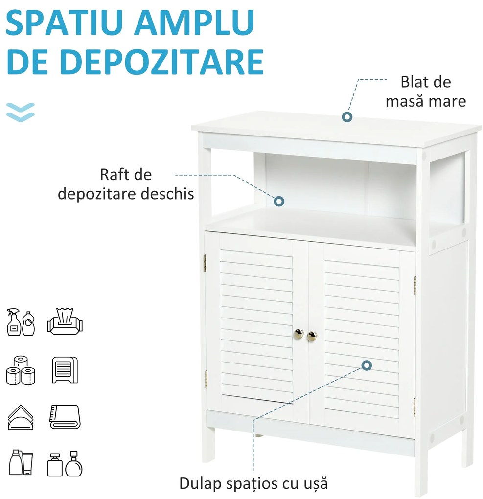 Dulapior pentru baie cu usi cu doua canaturi economie spatiu rezistent la umezeala din MDF alb 60 x 30 x 81.6cm kleankin | Aosom Romania