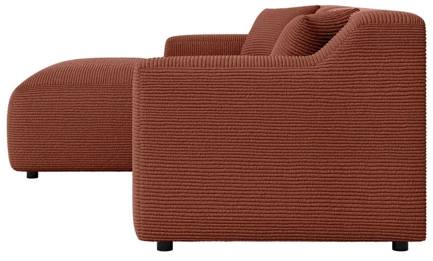 Colțar cărămiziu cu tapițerie din catifea reiată (cu colț pe partea stângă, cu șezlong) Martin – Ropez