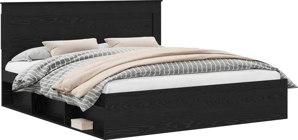 vidaXL Cadru de pat cu headboard Negru 200 x 200 cm Lemn de pin masiv