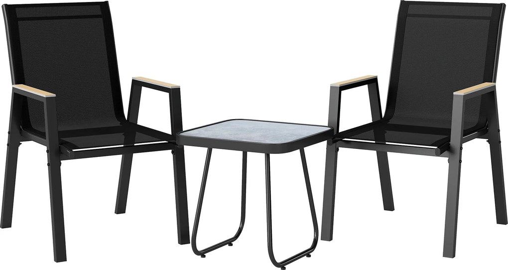 Outsunny Set Bistrou Exterior 3 Piese, Măsuță cu Piciorușe Reglabile | Aosom Romania