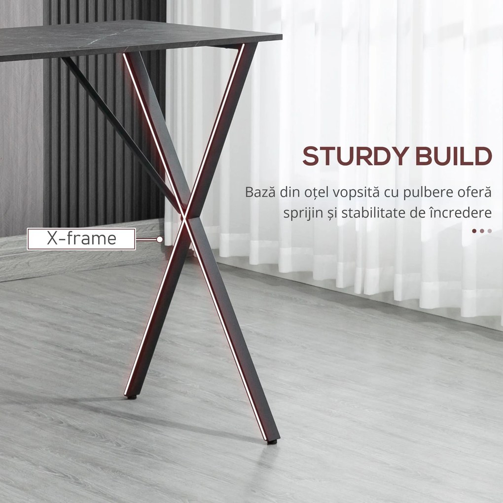 HOMCOM Masă de Bar Rectangulară pentru 4, Blat Efect de Marmură, Design Modern, 120x60x102 cm, Negru | Aosom Romania