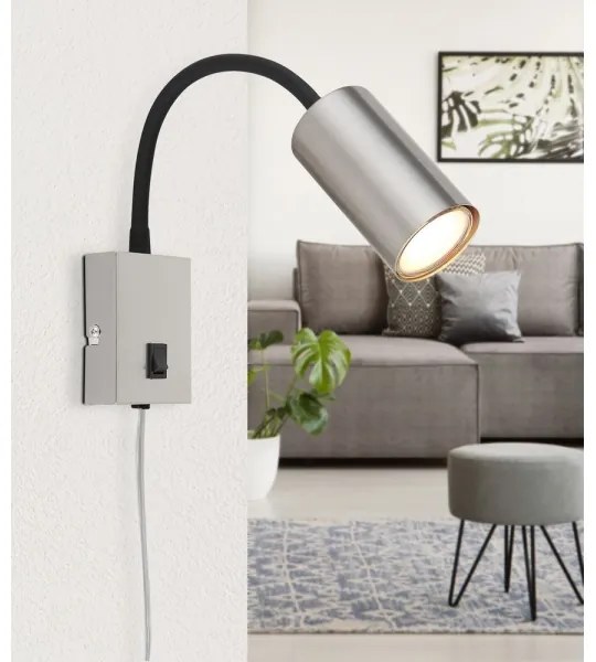 Lampă de perete flexibilă ROBBY 1xGU10/25W/230V neagră/crom Globo 57911W