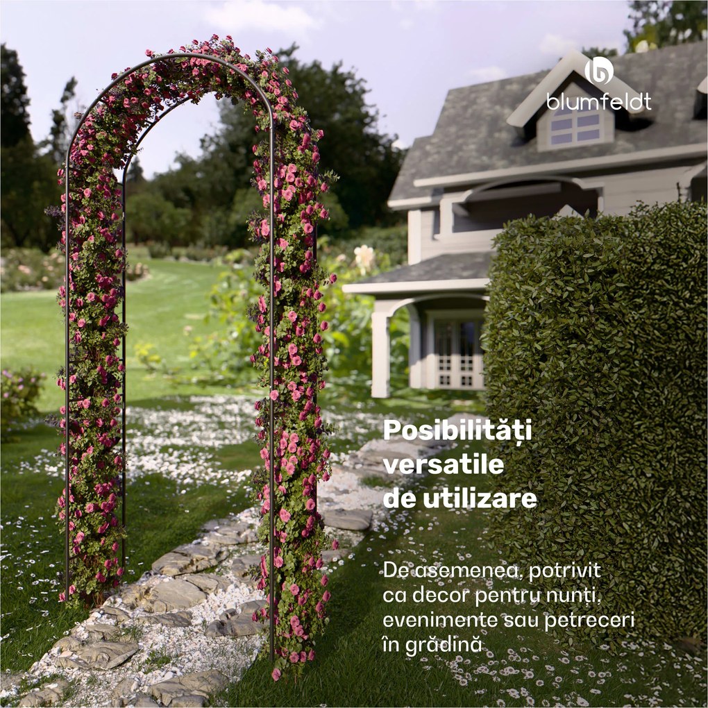Blumfeldt FloraBelle Arch, Arcadă roz, modele decorative cu frunze, rezistent la intemperii, suport pentru plante cățărătoare.