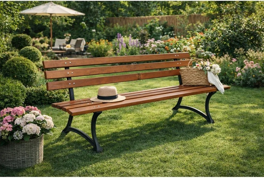 Bancă de grădină în culoare naturală din lemn masiv – Rojaplast