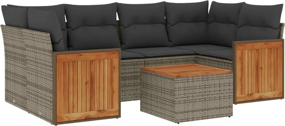vidaXL Set canapele de grădină, 7 piese, cu perne, gri, poliratan